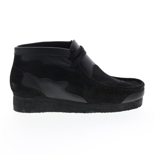 Clarks Wallabee Patch 26163957 Womens Black Suede Lace Up Chukkas Boots For Cheap