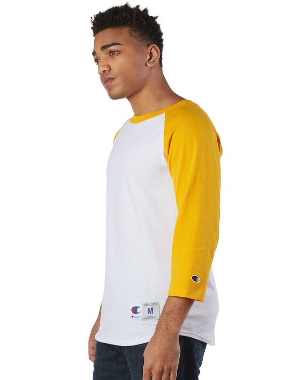 Champion Cotton Raglan Baseball Jersey | White  C Gold Hot on Sale - Image 3