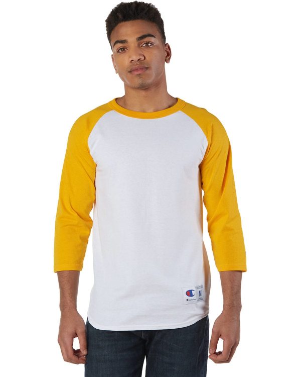 Champion Cotton Raglan Baseball Jersey | White  C Gold Hot on Sale