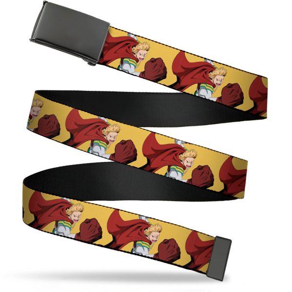 Web Belt Blank Black Buckle - My Hero Academia Mirio Togata Upper Cut Pose Yellow Webbing For Sale