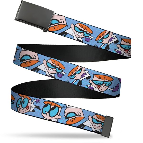 Web Belt Blank Black Buckle - Dexter s Laboratory Dexter Poses Blues Webbing Fashion