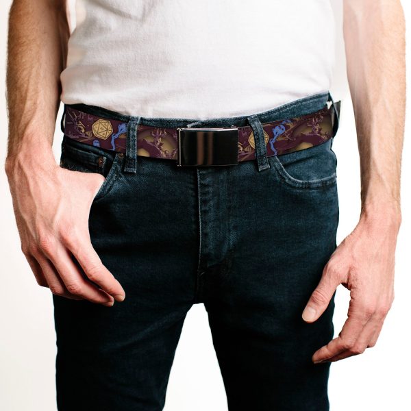 Web Belt Blank Black Buckle - Dungeons & Dragons Dice and Icons Collage Black Browns Webbing Cheap - Image 2