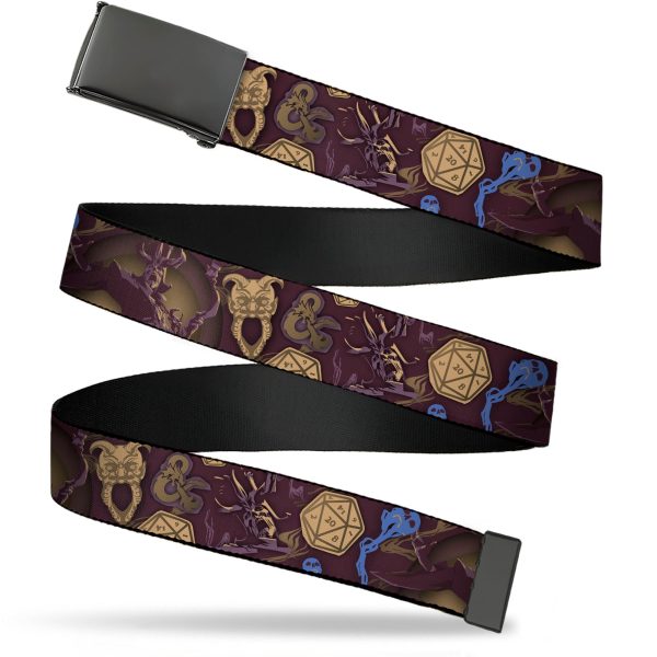 Web Belt Blank Black Buckle - Dungeons & Dragons Dice and Icons Collage Black Browns Webbing Cheap