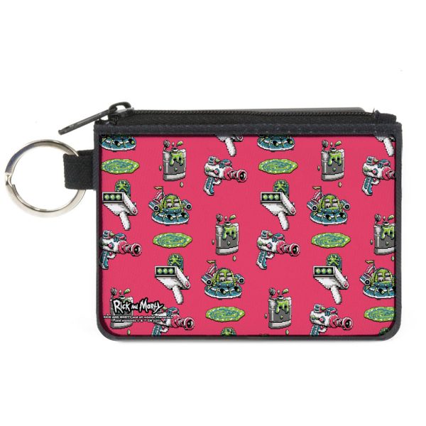 Canvas Zipper Wallet - MINI X-SMALL - Rick and Morty Pixelverse Icons Scattered Pink For Cheap